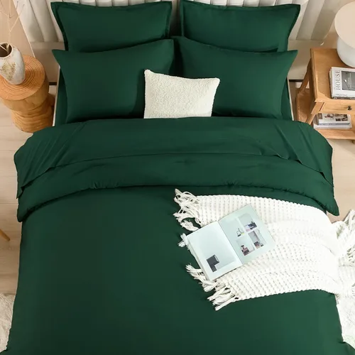 Miniatura 8 de Litanika Juego de ropa de cama con edredón tamaño matrimonial de 7 piezas en una bolsa color verde esmeralda oscuro - Juego de ropa de cama completo