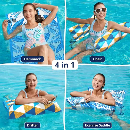 Miniatura 2 de Jasonwell Hamaca de Agua Flotadores para Piscina - PAQUETE DE 2 Flotadores de Hamaca de Piscina Inflables de Tela 4 en 1