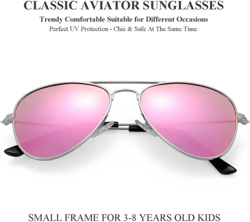 Miniatura 109 de Gleyemor Lentes de sol polarizados estilo aviador para niños y niñas, jóvenes, adolescentes, dos tamaños de 1.969 in y 2.047 in