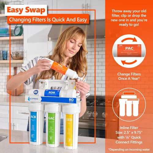 Miniatura 4 de Express Water 1 paquete de repuesto de filtro de agua de carbón posactivado, 5 micrones, 10 pulgadas, sistema de ósmosis inversa y debajo