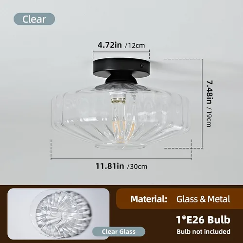 Miniatura 3 de Luces de techo semiempotradas de vidrio - 30 cm Luminaria vintage de estilo moderno de mediados de siglo - Monturas de luz únicas de estilo Art Deco
