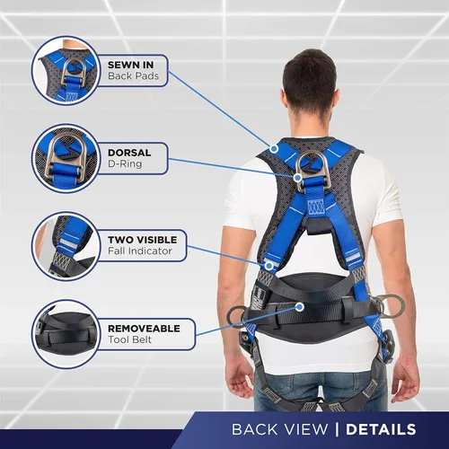 Miniatura 3 de Palmer Safety Twin 6' KIT I Arnés de martillo de 5 puntos, línea de vida autorretráctil doble, correa de brazo cruzado de 4' I Kit de arresto de Azul