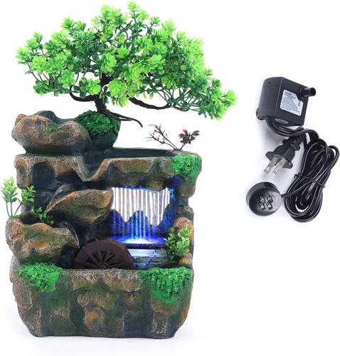 Miniatura 7 de 11.81 pulgadas Fuente de rocalla de mesa para interiores, cascada de bonsái, mini fuente de agua de rocalla con bomba automática y luz LED