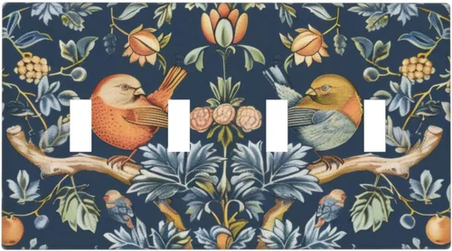 Miniatura 124 de Cubiertas de Salida Triple Basculante con Hojas de Plantas de Eucalipto Azul en Acuarela Floral, Placa Frontal Decorativa de 3 Posiciones, Cubierta