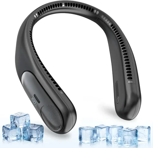 Ventilador de cuello portátil, ventilador personal sin aspas, pantalla LED, 4 velocidades, recargable por USB de 6000 mAh, viento de enfriamiento