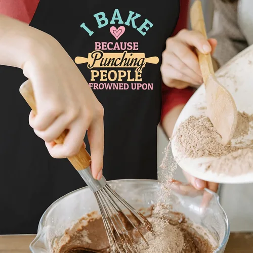 Miniatura 5 de Delantales para hornear para mujeres con bolsillos, delantal "I Bake Because People Is Frowned", bonitos regalos para hornear para amigos panaderos