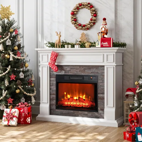 Miniatura 12 de LGHM - Soporte de TV para chimenea de 80", para televisores de hasta 90 pulgadas, chimenea eléctrica con repisa, centro de entretenimiento