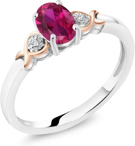 Miniatura 36 de Gem Stone King Anillo de compromiso de plata de ley 925 y oro rosa de 10 quilates, piedra preciosa ovalada de 0.276 x 0.197 in, con acento