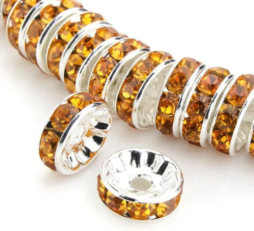 Miniatura 13 de 100 cuentas sueltas de diamantes de imitación de cristal de grado A de 0.472 pulgadas (cristal transparente), espaciador chapado en plata de ley