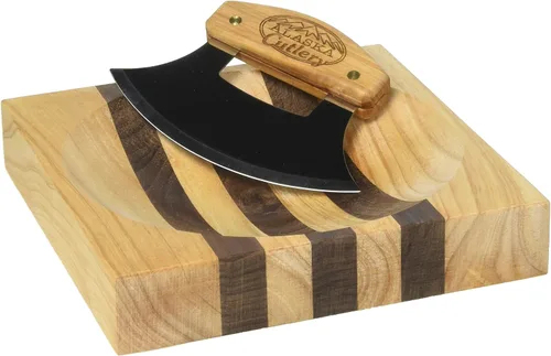 Miniatura 4 de Alaska Ulu Juego de cuchillos curvos con mango de madera y tabla de cortar Mezzaluna Hecho en Alaska USA Ulu Factory