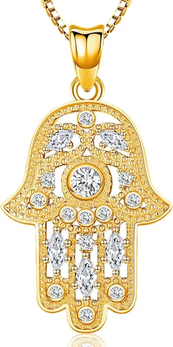 Aniu Joyería de plata de ley 925 para mujer, joyería de mano de Fátima Hamsa contra el mal de ojo con circonita cúbica, viene con caja de regalo de
