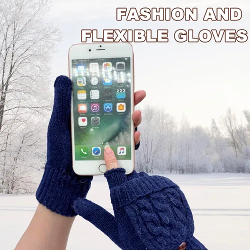 Miniatura 94 de Beurlike Guantes de invierno para mujer, de lana cálida, a prueba de viento, convertibles, sin dedos