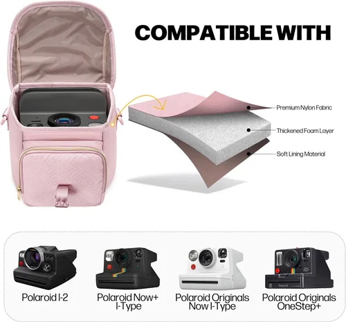 Miniatura 3 de Bolsa bandolera para cámara compatible con Polaroid Now 2ª/3ª cámara instantánea, bolsa cruzada con correa ajustable, color rosa