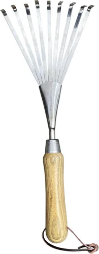 Miniatura 8 de Garden Guru - Rastrillo de mano ecológico, 100% acero inoxidable reciclado, resistente a la corrosión, mango ergonómico de madera certificado FSC