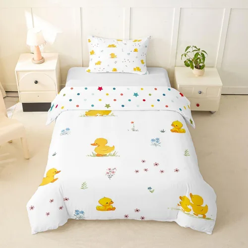 Miniatura 32 de Erosebridal Funda de edredón para niños y niñas, diseño de pato amarillo, diseño de patos de dibujos animados, juego de ropa de cama de animales