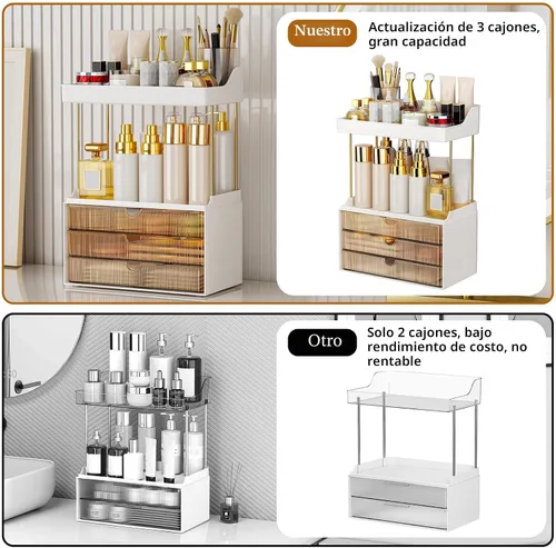 Miniatura 7 de StorBin Organizador de maquillaje de 3 cajones grandes, organizador de encimera de baño de 5 niveles y almacenamiento, organizador versátil de Ámbar