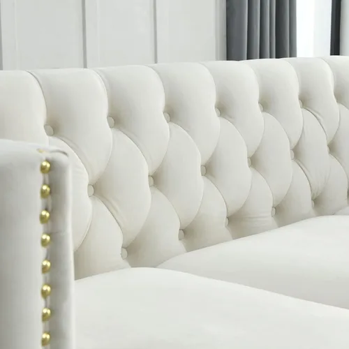 Miniatura 8 de KEIKI Sofá de terciopelo copetudo de 2 plazas para sala de estar, sofá con brazos cuadrados copetudos para apartamento en el hogar, color beige