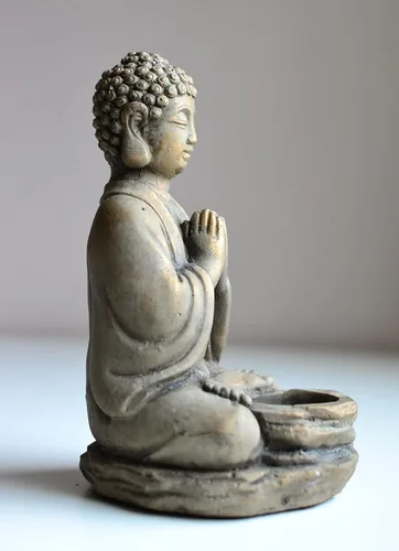 Miniatura 3 de Biedermann & Sons Stone Buddha - Portavelas de té de 6 pulgadas de ancho x 8 pulgadas de alto, estatua de meditación zen, gris claro con detalles