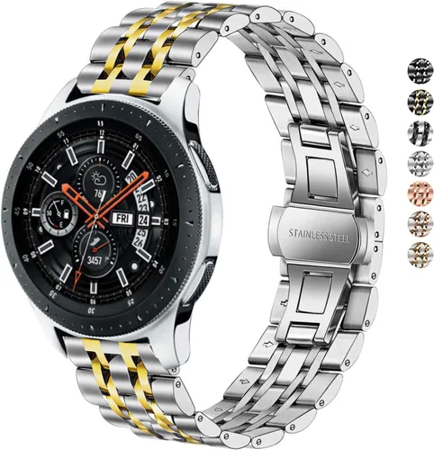 Miniatura 14 de DEALELE Correa compatible con Samsung Gear S3 / Galaxy Watch 1.811 in / Galaxy Watch 3 1.772 in, 0.866 in 7 filas correa de repuesto de metal de Oro