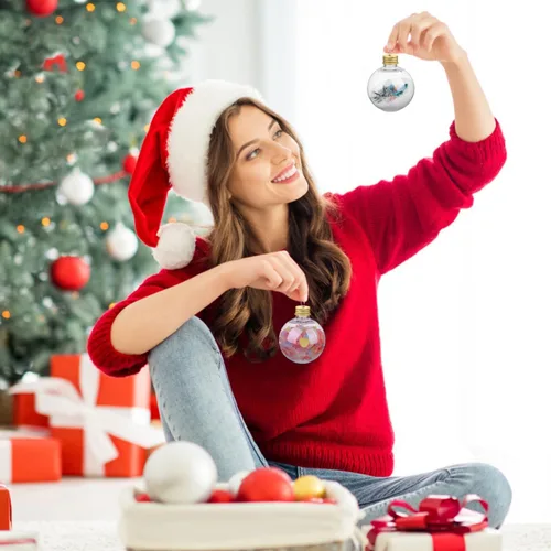 Miniatura 7 de Baluue Botellas de leche de plástico, 10 bolas de alcohol de Navidad, bola de adornos rellenables para árbol de Navidad de 8.5 fl oz, bombillas
