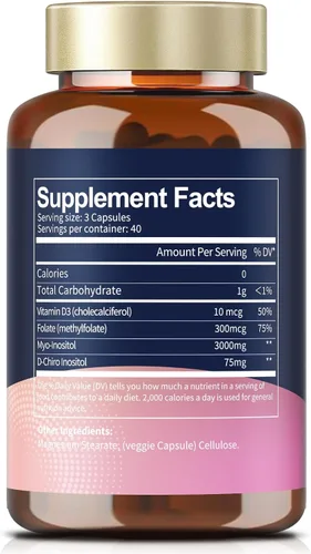 Miniatura 3 de Totaria Suplemento de inositol para mujeres con vitamina D3, folato, proporción 40:1 mio-inositol y complejo D-quiro inositol, cápsulas de inositol