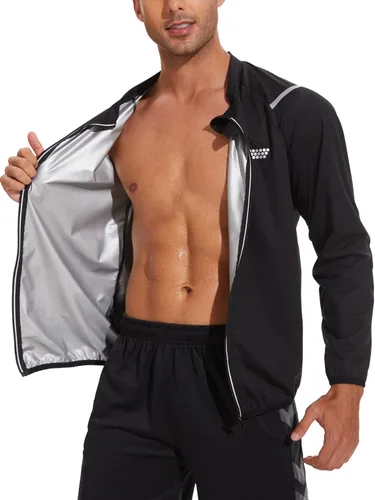 LAZAWG Traje de sauna para hombre, manga larga, sudadera con cremallera, chaqueta de sauna para gimnasio, entrenamiento, ejercicio