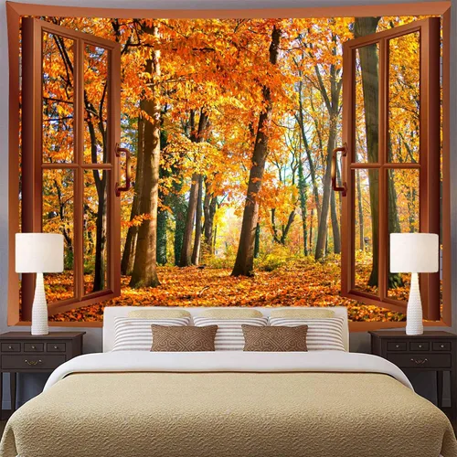 Miniatura 2 de Aidatain Tapiz de otoño para colgar en la pared, diseño de bosque de arce, tamaño 80 pulgadas de largo x 60 pulgadas de ancho, tapices de tela