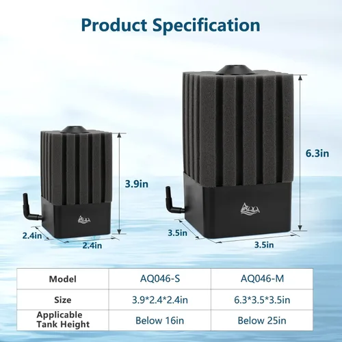 Miniatura 6 de AQQA Filtro de Acuario Filtro de Esponja para Tanque de Peces Filtros Sumergibles Silenciosos para Acuario Filtro de Espuma para Agua Dulce y Salada