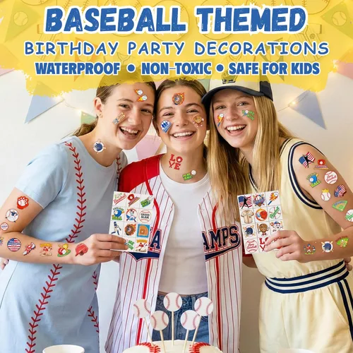 Miniatura 7 de 96 calcomanías de tatuajes temporales de béisbol, regalos de fiesta de cumpleaños de béisbol, decoración de fiesta de cumpleaños temática deportiva