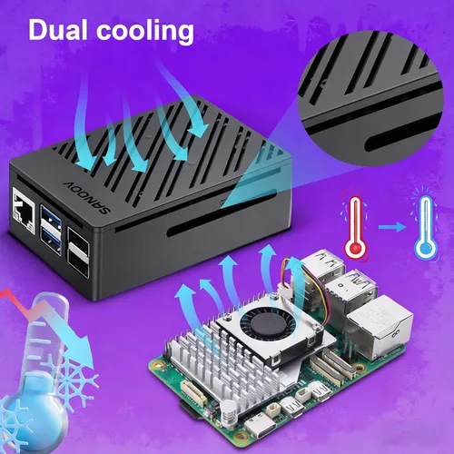 Miniatura 6 de Kit Básico SANOOV para Raspberry Pi 5 4GB RAM con Enfriador Activo, Placa Única Rpi 5 4GB y Estuche ABS Incluido