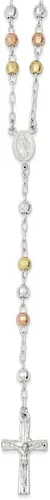 Miniatura 2 de Sonia Jewels Rosario de plata de ley 925 con textura tricolor cuentas colgante collar cadena de 26 pulgadas, Metal
