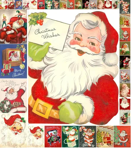 Paquete de papel para decoupage (35 hojas 15x20 cm) Santa de Navidad FLONZ, imágenes vintage estilo navideño para decoupage, manualidades y álbumes