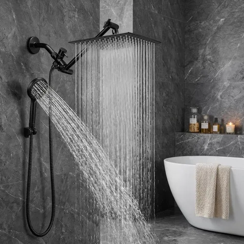 Miniatura 2 de Tudoccy Cabezal de ducha, cabezal de ducha de alta presión de 8 pulgadas, ducha de mano con brazo de extensión de 11 pulgadas, cabezal de ducha