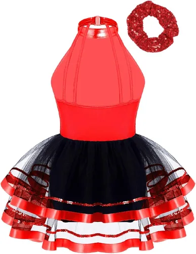 Miniatura 8 de CHICTRY Vestido tutú de ballet con lentejuelas brillantes para niñas y niñas, moderno disfraz de baile latino de jazz