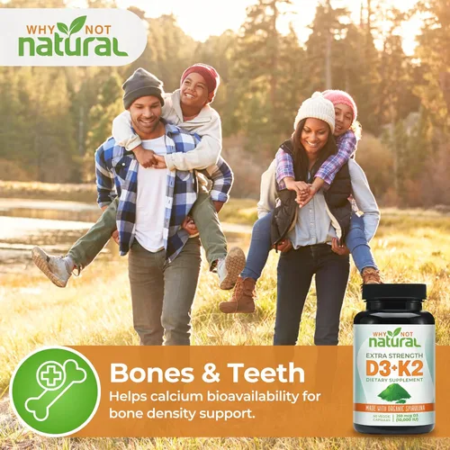 Miniatura 6 de Why Not Natural Vitamina D3 K2 (MK-7) con espirulina orgánica, suplemento extra fuerte de 10000 UI en cápsulas vegetales, apoya la salud ósea