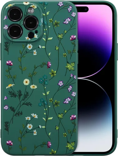 Miniatura 27 de RALEAVO Funda Floral para iPhone 12, Cubierta de Silicona Líquida con Bonito Patrón de Rama de Flores para Niñas y Mujeres, Funda Protectora de Goma