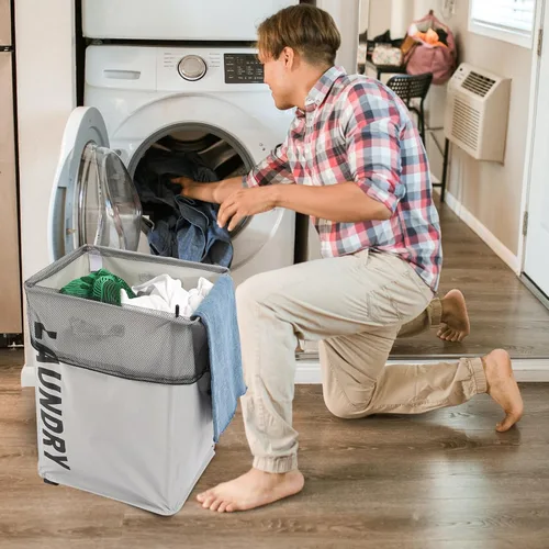 Miniatura 6 de Surblue Cesta para la ropa sucia delgada con ruedas, cesta plegable para la ropa sucia con asa, contenedores de almacenamiento en las esquinas