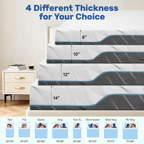 Miniatura 3 de WEUP Extra Firm Twin Memory Foam Mattress, 8 Inch Medium-Extra Firm Dual Side Flippable Mattress for Back Pain Relief, Cooling Gel Foam Comfort for