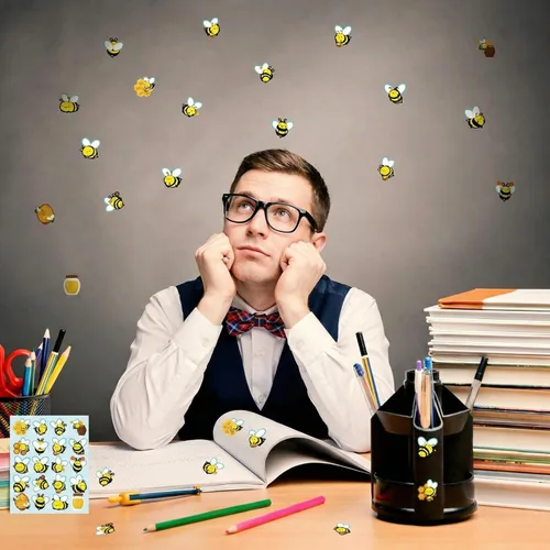 Miniatura 5 de 500 calcomanías impermeables de abeja para niños, 25 hojas, 20 estilos, calcomanías autoadhesivas de abeja de miel para manualidades, aula, escuela