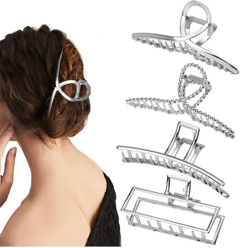 Miniatura 10 de Parcce Paquete de 4 Pinzas Grandes de Metal para Cabello de Rizado Fino a Grueso, Pinzas Grandes de Color Dorado Antideslizantes de 4.3 Pulgadas