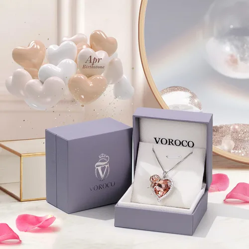 Miniatura 5 de VOROCO Collar de piedra natal de cristal en forma de corazón con flores de cumpleaños, collar de plata de ley 925 con colgante de amor para mujer