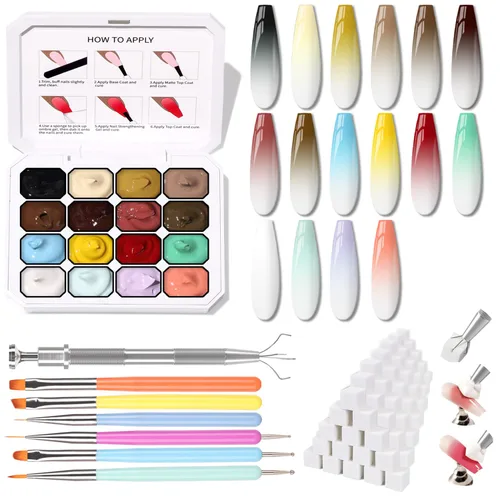 Miniatura 13 de Sponge Pat Paint Gel de Uñas, Gel Degradado para Uñas Ombre, Rubor de Uñas Floreciente Aura Uñas Removedor de Dibujo Pintura Floral Arte de Uñas 16