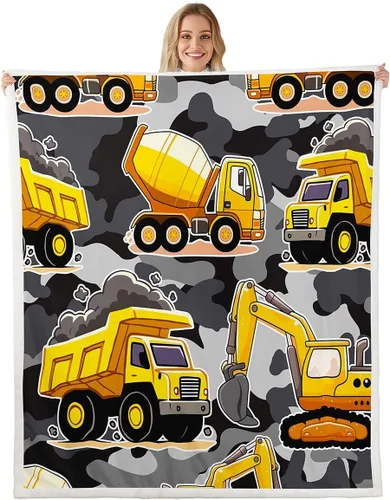 Erosebridal Manta de forro polar con diseño de camiones y excavadoras, de 40 x 50 pulgadas, color amarillo, para niños, niños, adolescentes,