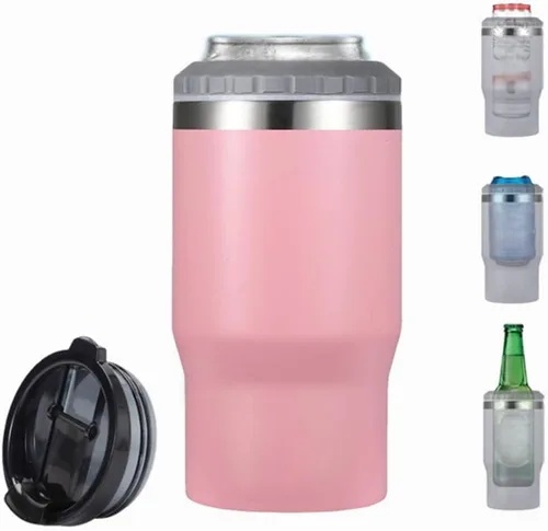 Miniatura 8 de Enfriador de latas de acero inoxidable de 14 oz, 4 en 1, con aislante para botellas de cerveza de 12 oz, con 2 tapas, enfriador térmico aislado