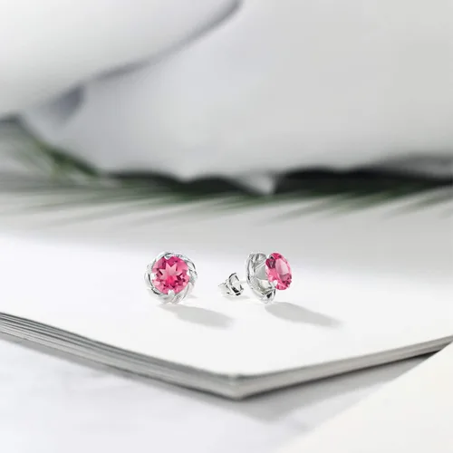 Miniatura 405 de Gem Stone King Aretes de plata de ley 925 de 0.236 in con piedra natal redonda para mujer