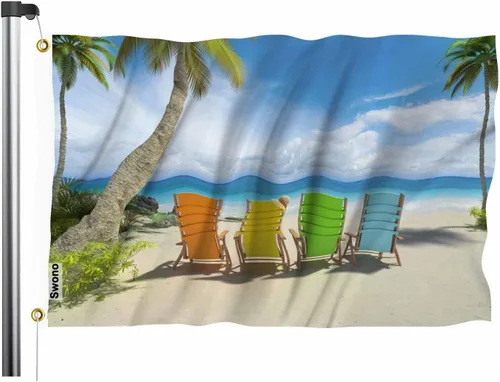 Miniatura 12 de Bandera Pirata de Swono - Mapa del Tesoro Mar de Coral Brújula Calavera para Jardín Interior y Exterior, Hogar, Granja, Bandera en Pie 3x5 pies