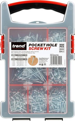 Tornillos Trend para agujeros de bolsillo para maderas duras y blandas, paquete de selección de 850, tornillos cuadraditos con recubrimiento de zinc