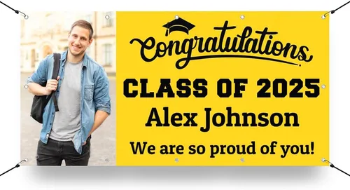 Miniatura 2 de Letrero de Banner de Vinilo Personalizado con Foto de Graduación – Foto y Nombre Personalizados de la Clase de 2025 – Milweb1 – Negro – 2'x4