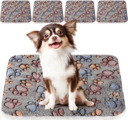 Miniatura 11 de Tuanse Paquete de 4 Tapetes de Cama Ultra Suaves para Perros y Gatos con Lindos Estampados, Almohadilla Reversible de Vellón para Jaula/Perrera