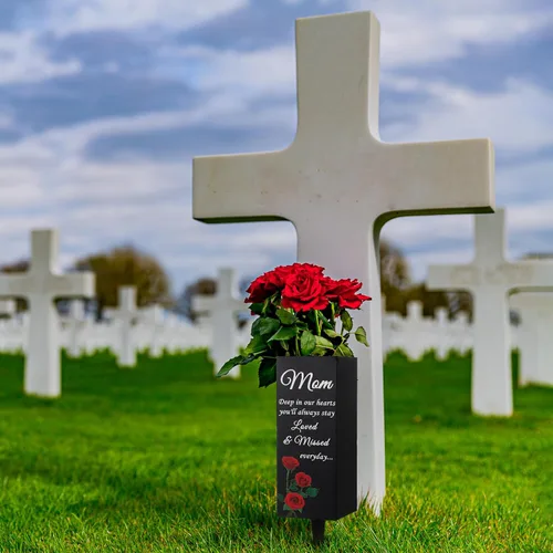 Miniatura 3 de Geosar Jarrones de Cementerio para Mamá de Metal para Tumba, Jarrón de Flores para Cementerio, Soporte de Flores Conmemorativo con Pico